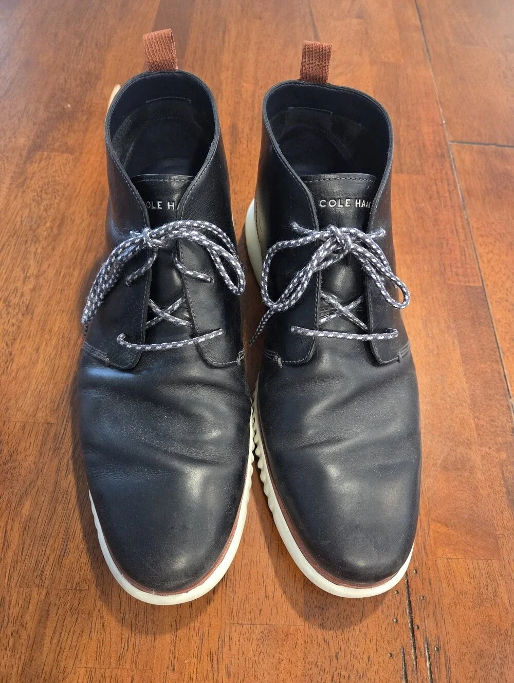 Cole Haan 2.Zerogrand Chukka Boots Men’s 12 Black Leather Lace-Up Casual Comfort